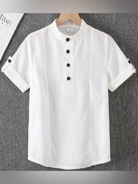Boys half button down white shirt